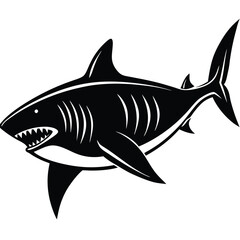 Aggressive Shark Black and White Vector Ocean Predator Art