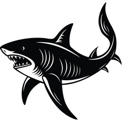 Aggressive Shark Black and White Vector Ocean Predator Art