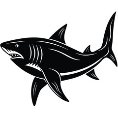 Aggressive Shark Black and White Vector Ocean Predator Art