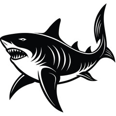 Obraz premium Aggressive Shark Black and White Vector Ocean Predator Art