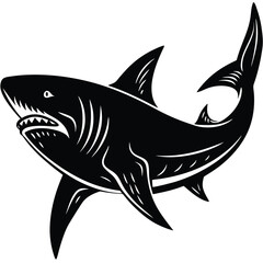 Aggressive Shark Black and White Vector Ocean Predator Art