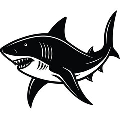 Obraz premium Aggressive Shark Black and White Vector Ocean Predator Art