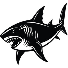 Fototapeta premium Aggressive Shark Black and White Vector Ocean Predator Art