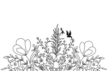 Detailed floral, leaf and bird motif illustrations. A perfect depiction of natural beauty, ideal for artistic projects, design or calming decorating inspiration.