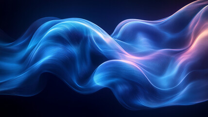 Abstract flowing waves on dark backdrop featuring blue and pink hues and light streaks