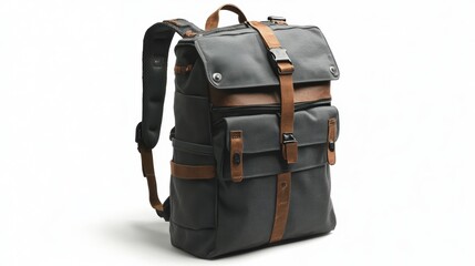 Eco-friendly backpack made with sustainable materials, featuring sleek design and multiple pockets, isolate on white background