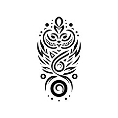 A tribal owl tattoo vector illustration with sharp lines and symmetrical
