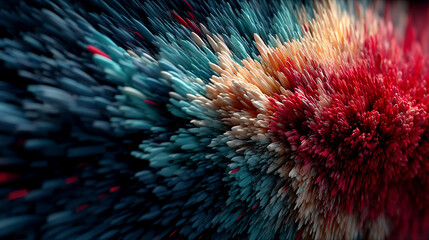 Abstract red, pink, and blue energy burst fills the entire background, symbolizing speed, motion, and creative force—like a lightspeed journey through emotion, technology, and transformation.

