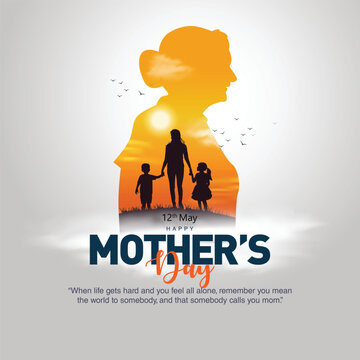 Fototapeta Happy mothers day with mom and children back view. abstract vector illustration design