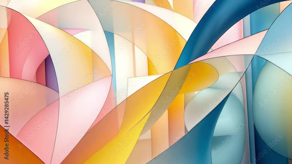 Poster soft pastels intertwine creating a serene abstract composition with overlapping curves and geometric