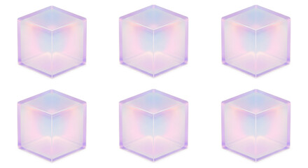 Six iridescent cubes pastel purple minimalist modern art smooth surface studio lighting clean
