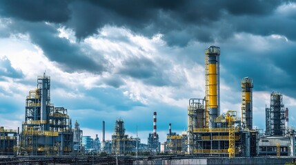 Fototapeta premium Growing Industrial Complex with Dramatic Clouds Overhead