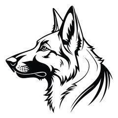 Minimalist Line Art German Shepherd Head Logo Vector in Black and White, German Shepherd Line Art, Dog Head Outline, Minimal Pet Logo
