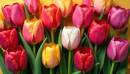 Fototapeta premium Bold, stylized tulips arranged in a diamond lattice , repeating, colorful, minimal