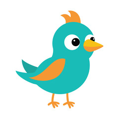 Cute teal bird illustration with orange details on white background vector image