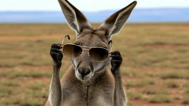 Funny kangaroo tries on glasses