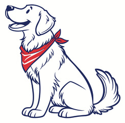 Golden Retriever Vector – Line Art Dog with Red Bandana in Flat Design, Golden Retriever Vector, Dog with Bandana Art, Flat Design Pet Illustration



