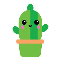 Cute cactus character in pot simple vector illustration kawaii style