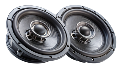 Pair of Modern Car Audio Speakers with Detailed Black and Silver Design