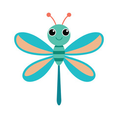 Cute cartoon dragonfly illustration with big eyes and colorful wings design