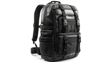 Naklejka premium Multi-pocket business backpack with laptop sleeve, front organizer, and durable zipper, isolate on white background