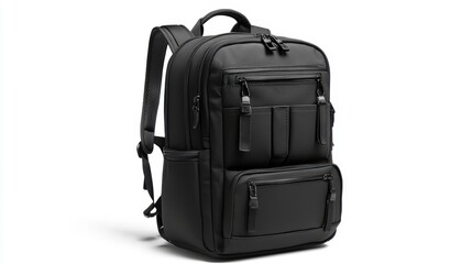 Multi-pocket business backpack with laptop sleeve, front organizer, and durable zipper, isolate on white background