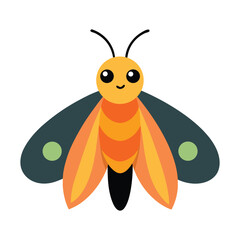 Cute cartoon moth illustration with wings and happy face for kids designs