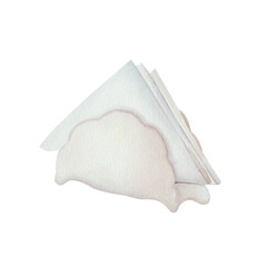 Ceramic white napkin holder with napkins inside. Hand drawn in watercolor, isolated on white background, table setting element in restaurant, cafe, home. For print, design