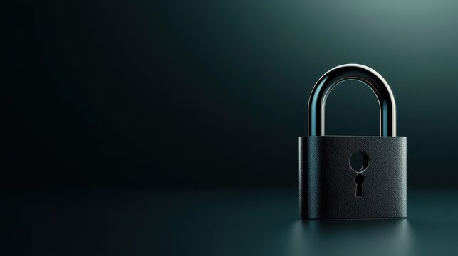 Enhanced security, black padlock on dark background symbolizing privacy and data protection