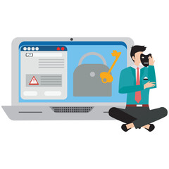 Flat illustration of hacker bypassing security measures ransomware prevention and cybersecurity defense stock illustration