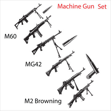 machine gun set silhouette vector  illustration