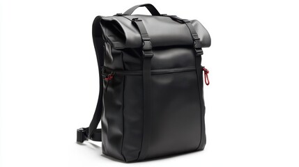 Waterproof roll-top backpack with adjustable straps, top handle, and large storage capacity, isolate on white background