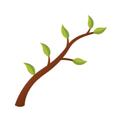 Simple branch with green leaves minimalist vector illustration on white background