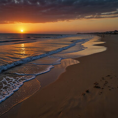 Playa con sol en el horizonte