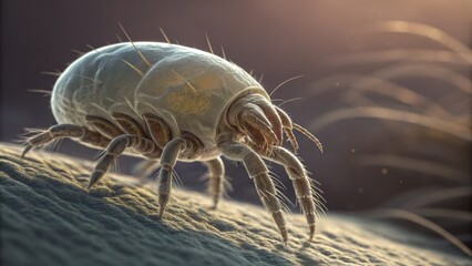 Dust Mite 3D Render, Close-up, Microscopic Concept, Allergy, Arachnid Allergens, Microscopy
