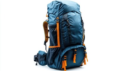Durable hiking backpack with expandable compartments, hydration sleeve, and water-resistant exterior, isolate on white background