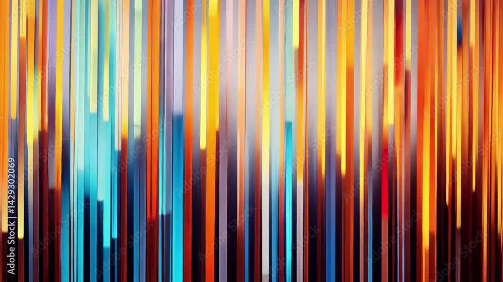 Poster colorful abstract artwork featuring staccato-like effect with short stripes of varying colors, creat