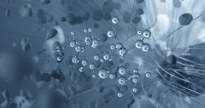 Looped video of Ampicillin, antibiotic, rotating molecular 3D ball-and-stick model