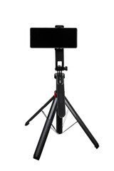 A tripod designed for smartphones, featuring an adjustable mount and a Bluetooth shutter for convenience.
