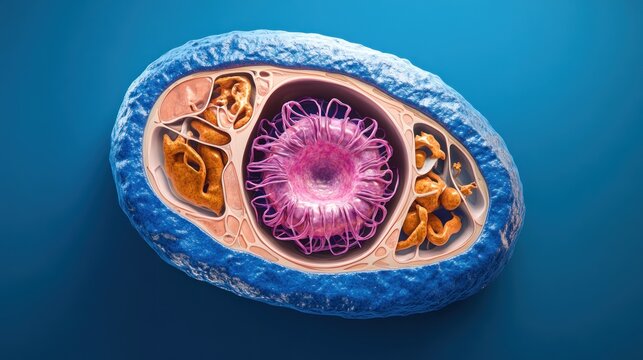 Cross-section of a single-celled organism's internal structure.