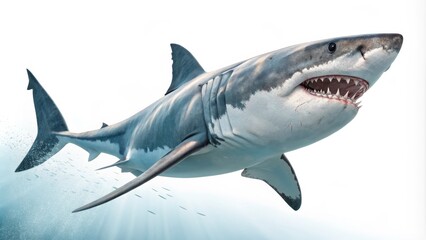 Obraz premium Great White Shark 3D Render, Underwater Composition, Predatory Concept, Marine Wildlife Shark, 3D rendering