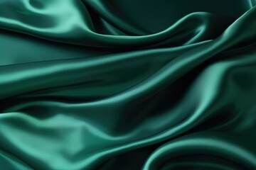 Obraz premium Luxurious emerald green silk fabric with elegant folds and soft texture.