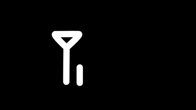 Mobile network tower signal strength in mobile, animated cellular signal bars progressing from weak signal strength to strong, loop, White color