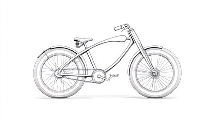 Fototapeta premium Bicycle outline drawing on white backdrop for engineering or design illustrations
