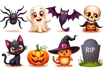Fototapeta premium Collection of Halloween Cartoon Characters with Spooky, Funny, and Festive Costume Designs 