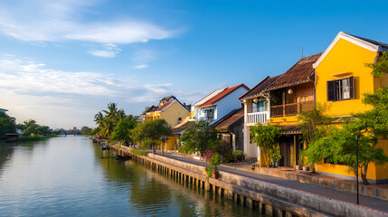 View of Traditional Houses Along the Canal
