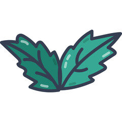 Simple cartoon two mint leaves with hand drawn outline