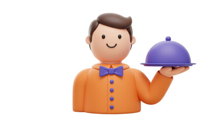 Isolated Waiter Serving Dinner on Plate Illustration