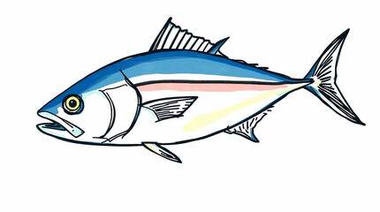 Fototapeta premium A color sketchnote style hand-drawn sketch of a tuna fish, emphasizing simple lines and bold colors.jpg