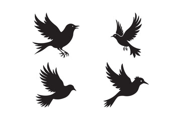 Flying Bird Silhouettes Pack Elegant Black Avian Vector Graphics